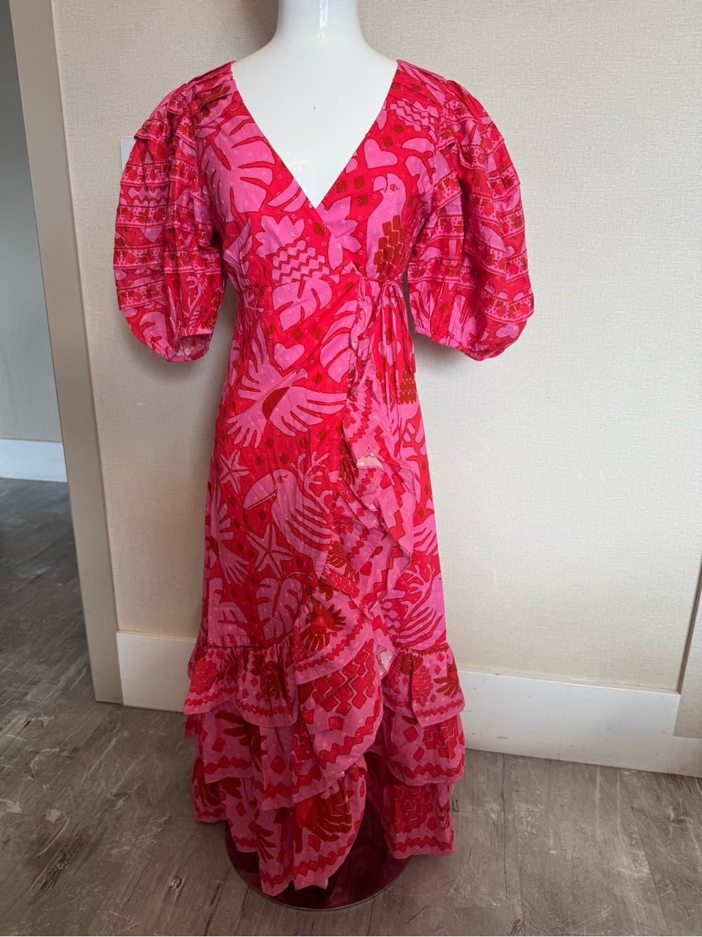 Farm Rio Jungle Red Scarf Wrap Midi Dress